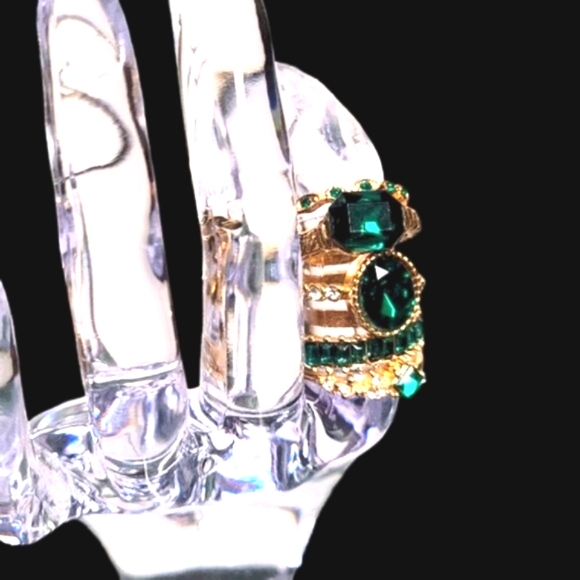 Ring Set Green Zirconias Gold Tone - Picture 2 of 10